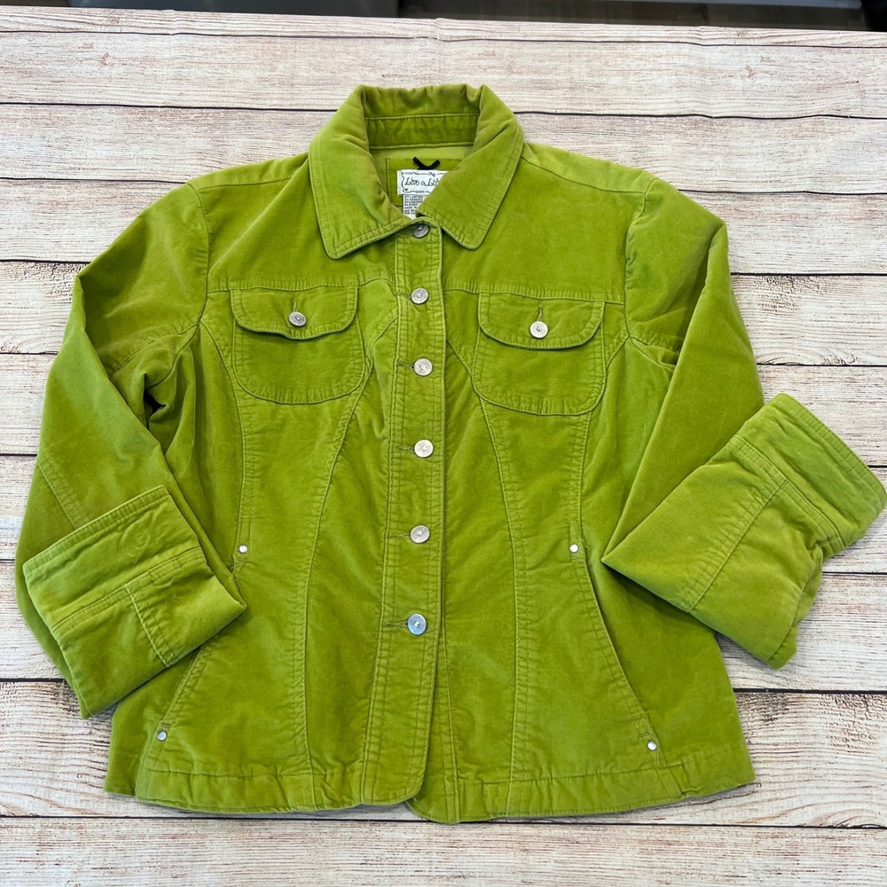 Live a Little Lime Green Velvet Trucker Jacket Womens Medium‎ Button Front Boho